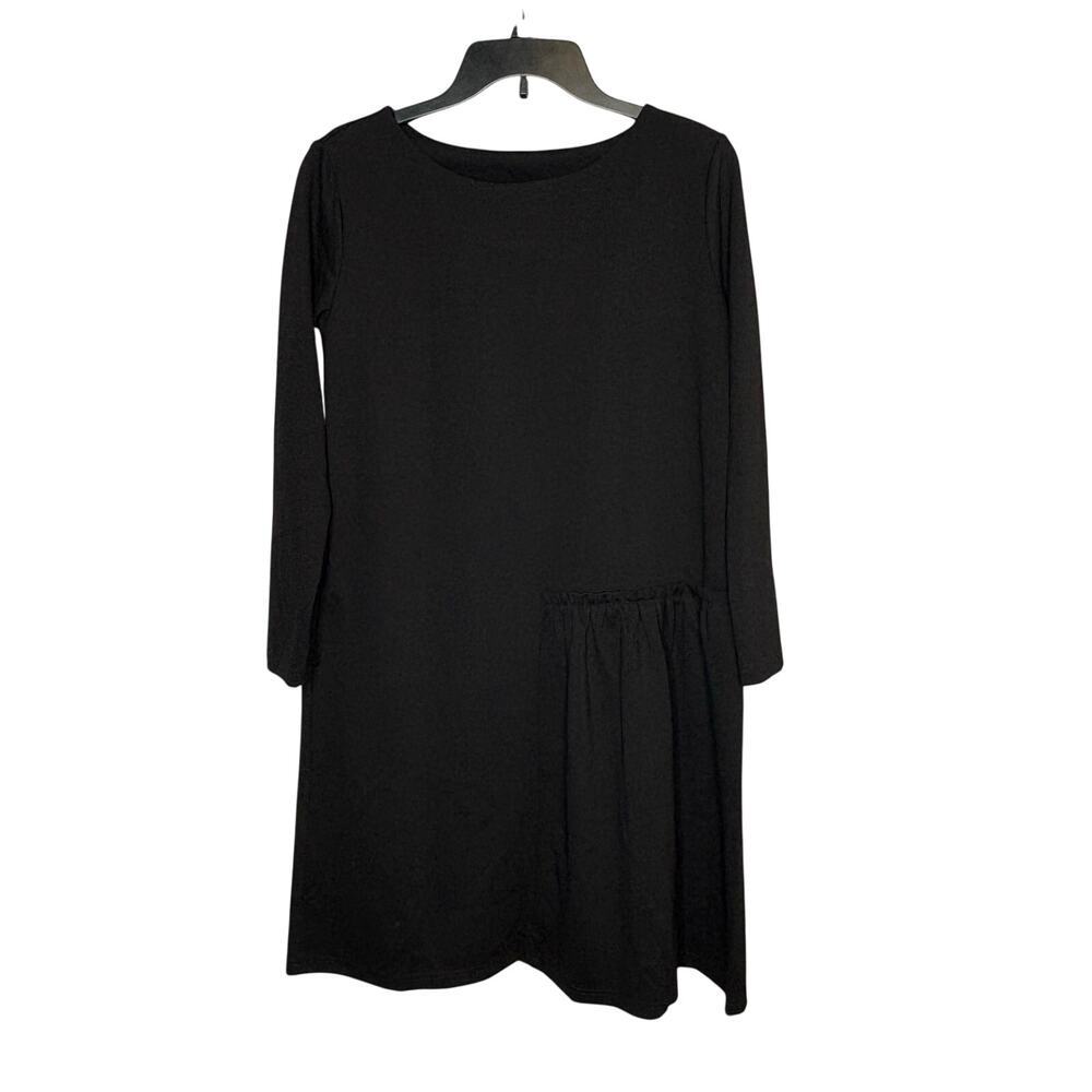 Le Muse Little Black Dress Lagenlook Long Sleeve Boat Neck A-Line Dress Medium